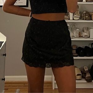 White Fox Boutique Black Satin Lace Mini Skirt S
